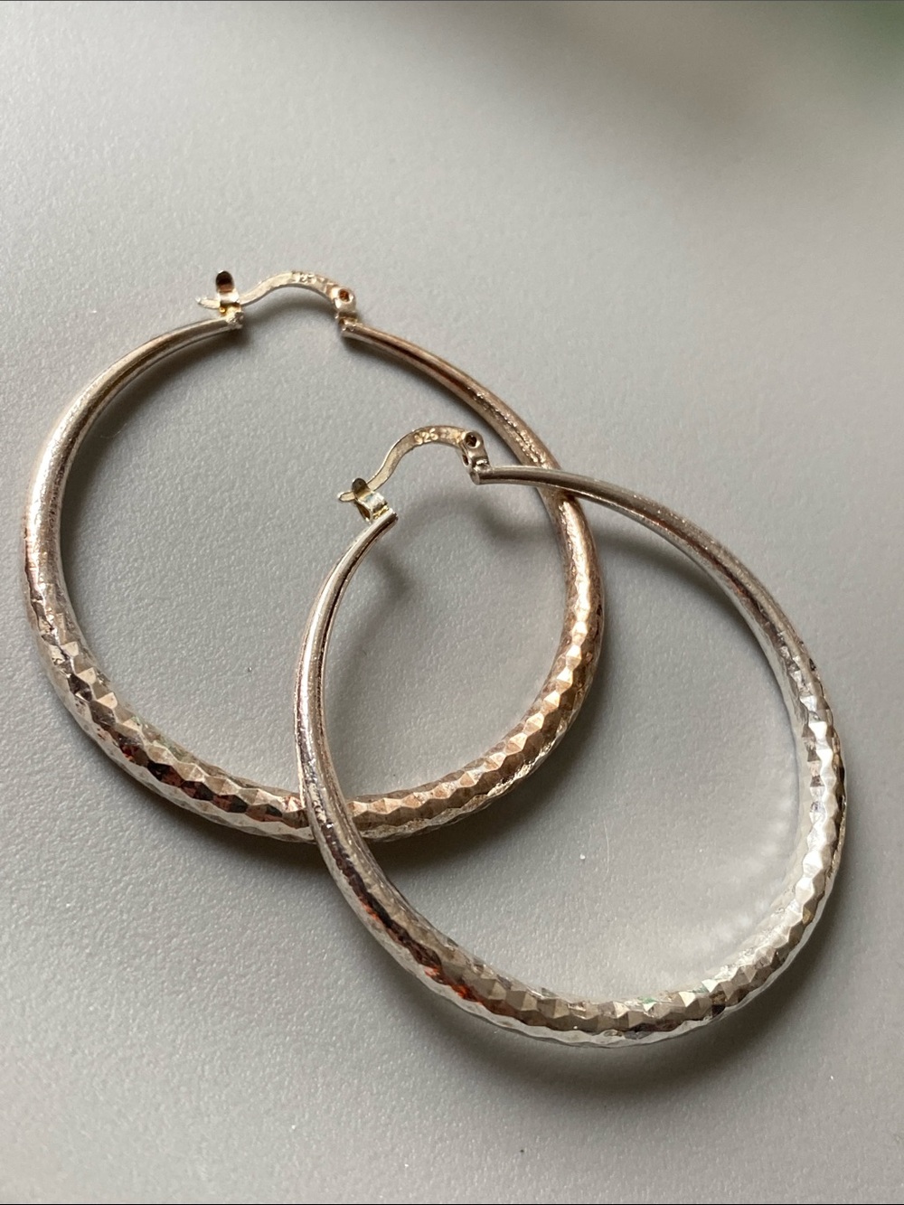Sterling Silver Textured Hoop Earrings